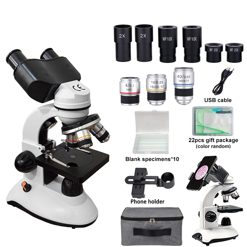 Microscope Compound 40X - 学生向け双眼複合顕微鏡、40倍～2000倍アクリル透明ステージ顕微鏡キット（大人および初心者向け）