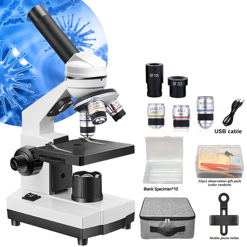 Microscope Compound 40X - ポータブル生物光学複合顕微鏡、40x-1000x 教育用顕微鏡、デュアル LED ライト付き大人用顕微鏡